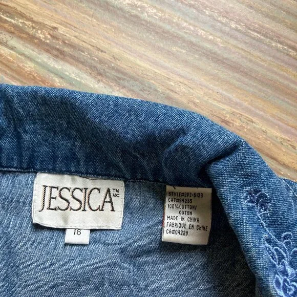 Jessica Sleeveless Denim Chambray Maxi Dress Button Front Embroidered Collar - Picture 8 of 10